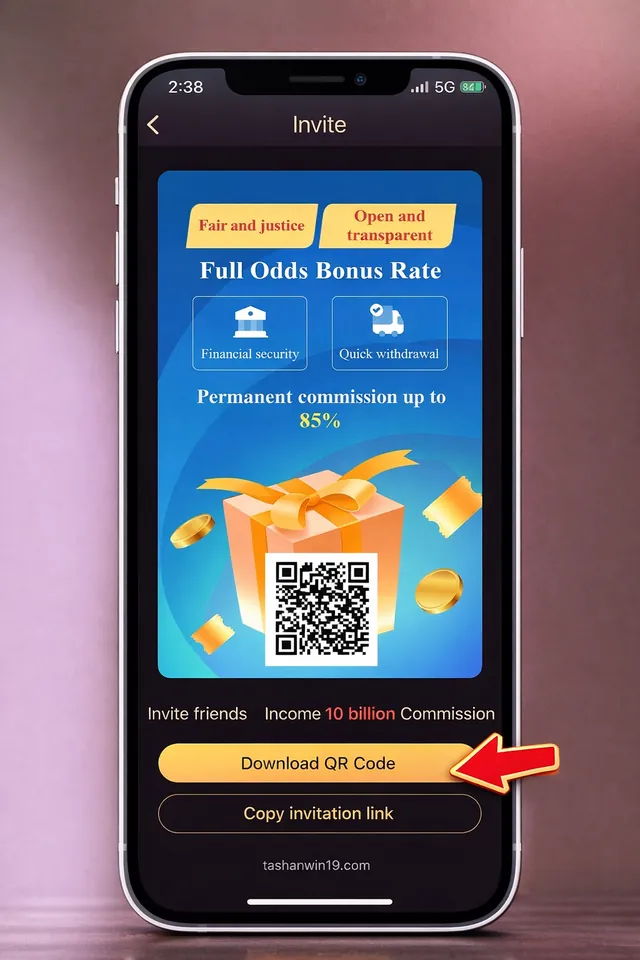 Tashanwin refer and earn invite screen with QR code